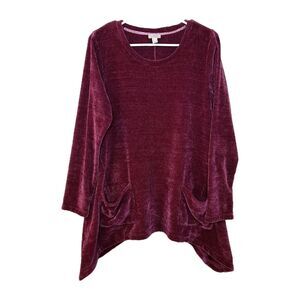 LOGO Lori Goldstein Long Sleeve Tunic Sweater Women S Maroon Plum Chenille Knit